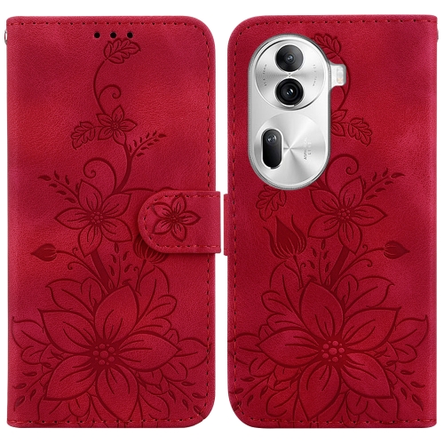 

For OPPO Reno11 Pro 5G Global Lily Embossed Leather Phone Case(Red)