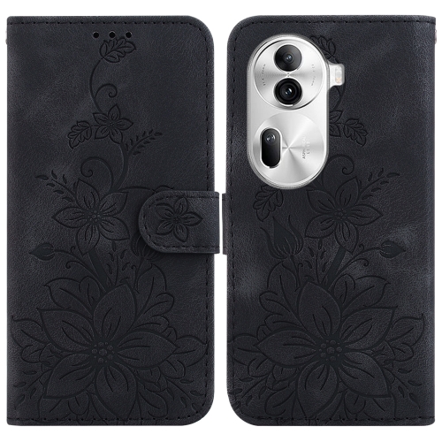 

For OPPO Reno11 Pro 5G Global Lily Embossed Leather Phone Case(Black)