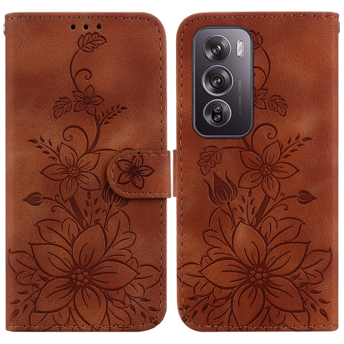 

For OPPO Reno12 Pro 5G Global Lily Embossed Leather Phone Case(Brown)