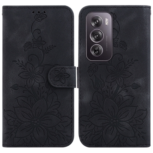 

For OPPO Reno12 Pro 5G Global Lily Embossed Leather Phone Case(Black)