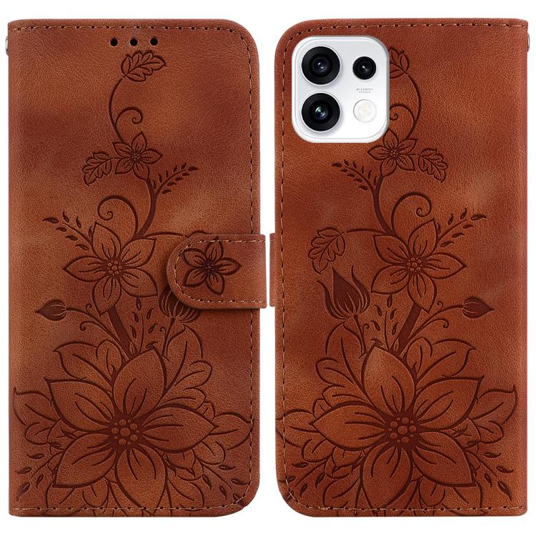 For OPPO Reno16 5G / Reno16 Pro 5G Global Lily Embossed Leather Phone Case(Brown)