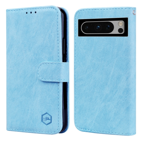 

For Google Pixel 8 Pro Skin Feeling Oil Leather Texture PU + TPU Phone Case(Light Blue)