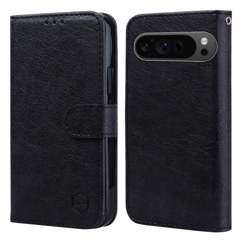 

For Google Pixel 9 Pro Skin Feeling Oil Leather Texture PU + TPU Phone Case(Black)