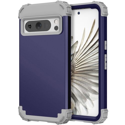 For Google Pixel 8 Pro 3 in 1 Shockproof PC + Silicone Phone Case(Navy Blue+Grey) for google pixel 8 pro 3 in 1 shockproof pc silicone phone case navy blue grey