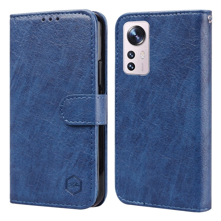 

For Xiaomi 12 Pro Skin Feeling Oil Leather Texture PU + TPU Phone Case(Dark Blue)