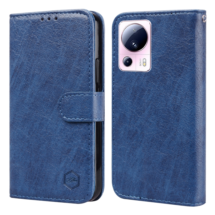 

For Xiaomi 13 Lite Skin Feeling Oil Leather Texture PU + TPU Phone Case(Dark Blue)