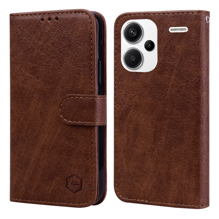 

For Xiaomi Redmi Note 13 Pro+ Skin Feeling Oil Leather Texture PU + TPU Phone Case(Brown)