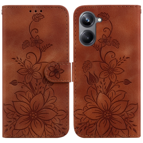 

For Realme 10 Pro 5G Lily Embossed Leather Phone Case(Brown)