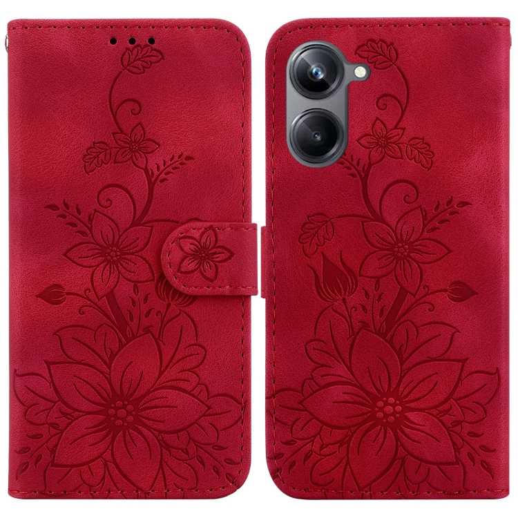 

For Realme 10 Pro 5G Lily Embossed Leather Phone Case(Red)