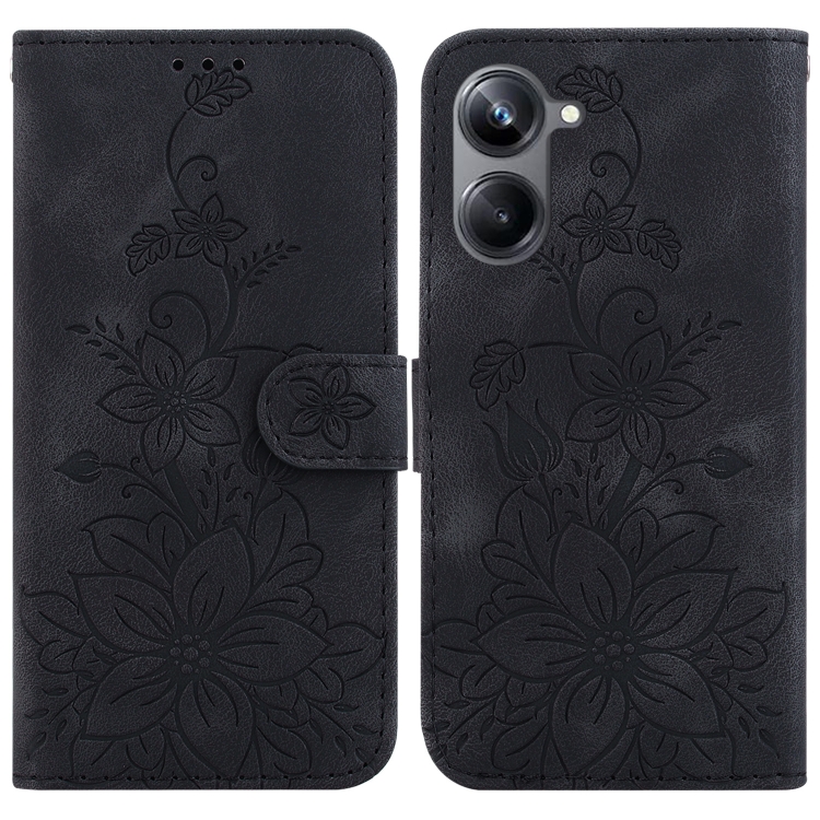 

For Realme 10 Pro 5G Lily Embossed Leather Phone Case(Black)