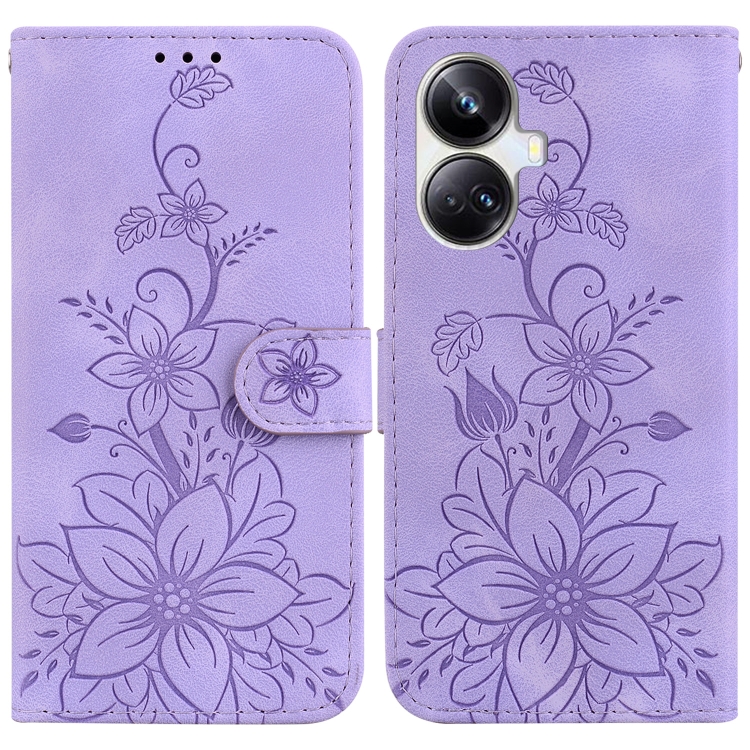 

For Realme 10 Pro+ Lily Embossed Leather Phone Case(Purple)