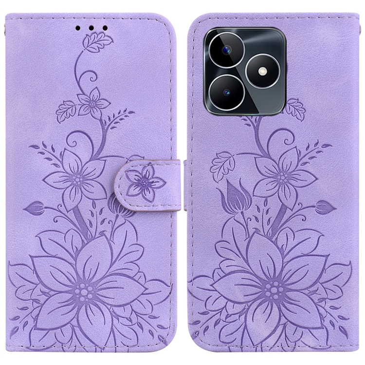 

For Realme C53 / Narzo N53 Lily Embossed Leather Phone Case(Purple)