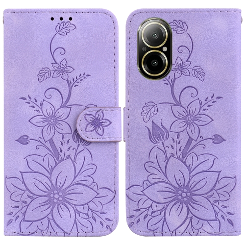 

For Realme C67 4G Global Lily Embossed Leather Phone Case(Purple)
