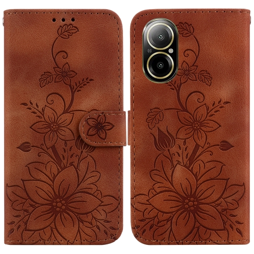 

For Realme C67 4G Global Lily Embossed Leather Phone Case(Brown)