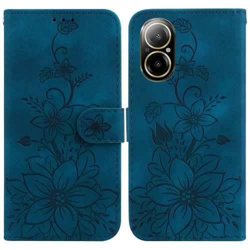 

For Realme C67 4G Global Lily Embossed Leather Phone Case(Dark Blue)