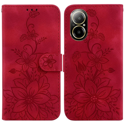 

For Realme C67 4G Global Lily Embossed Leather Phone Case(Red)