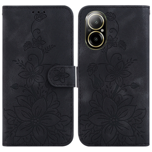 

For Realme C67 4G Global Lily Embossed Leather Phone Case(Black)