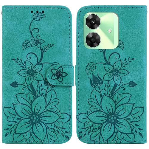 

For Realme C61 / C63 / Note 60 Lily Embossed Leather Phone Case(Green)