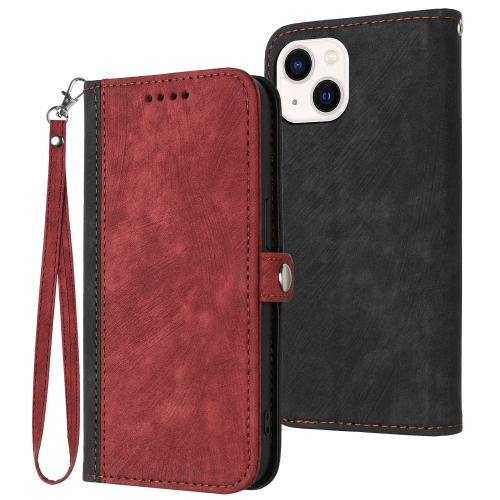 

For iPhone 15 Plus Side Buckle Double Fold Hand Strap Leather Phone Case(Red)