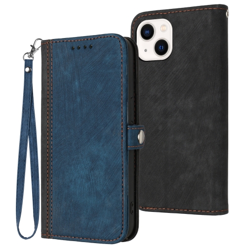 

For iPhone 15 Side Buckle Double Fold Hand Strap Leather Phone Case(Royal)