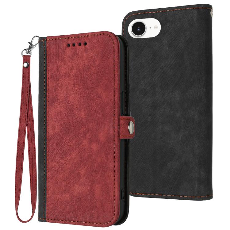 

For iPhone SE 2024 Side Buckle Double Fold Hand Strap Leather Phone Case(Red)