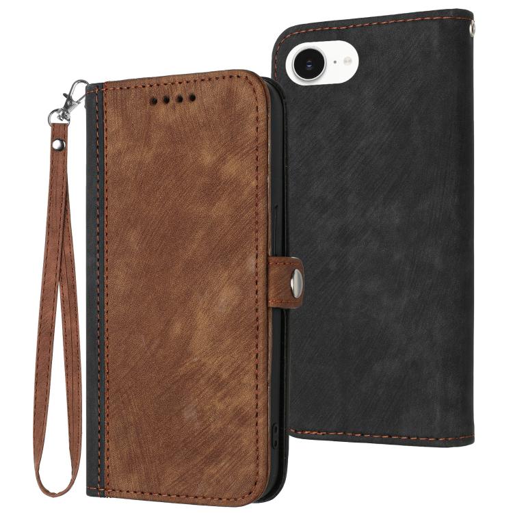 

For iPhone 16e Side Buckle Double Fold Hand Strap Leather Phone Case(Brown)