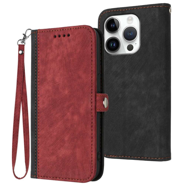 

For iPhone 16 Pro Side Buckle Double Fold Hand Strap Leather Phone Case(Red)