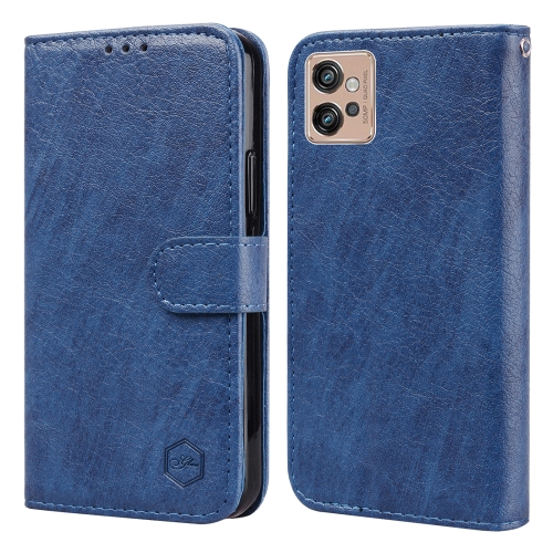 

For Motorola Moto G32 Skin Feeling Oil Leather Texture PU + TPU Phone Case(Dark Blue)