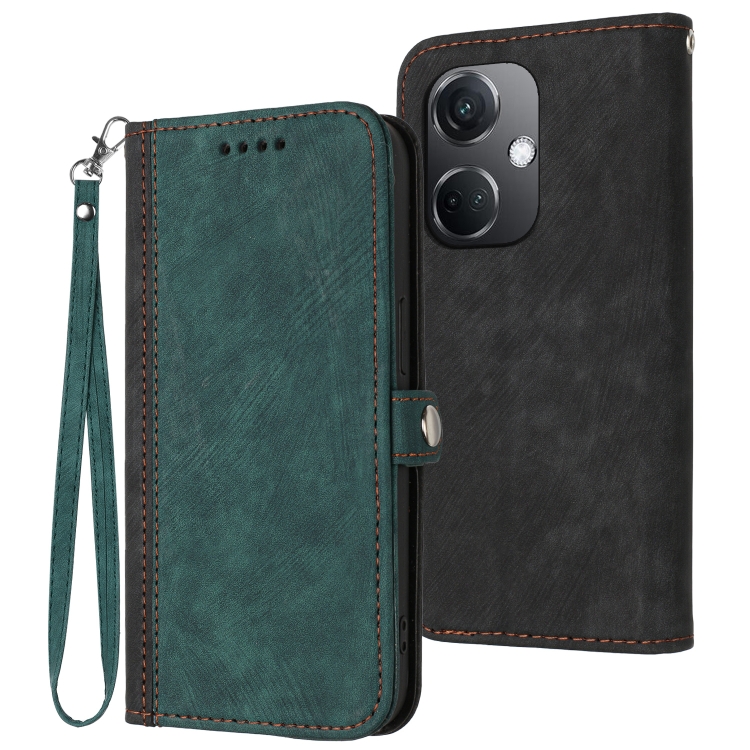

For OPPO K11 Side Buckle Double Fold Hand Strap Leather Phone Case(Dark Green)