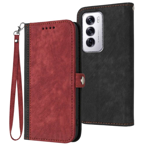 

For OPPO Reno12 Global Side Buckle Double Fold Hand Strap Leather Phone Case(Red)