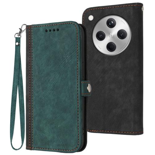 

For OPPO Find X8 Side Buckle Double Fold Hand Strap Leather Phone Case(Dark Green)