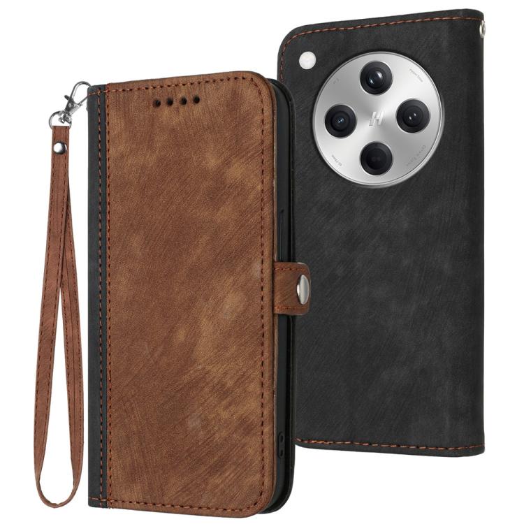 

For OPPO Find X8 Side Buckle Double Fold Hand Strap Leather Phone Case(Brown)