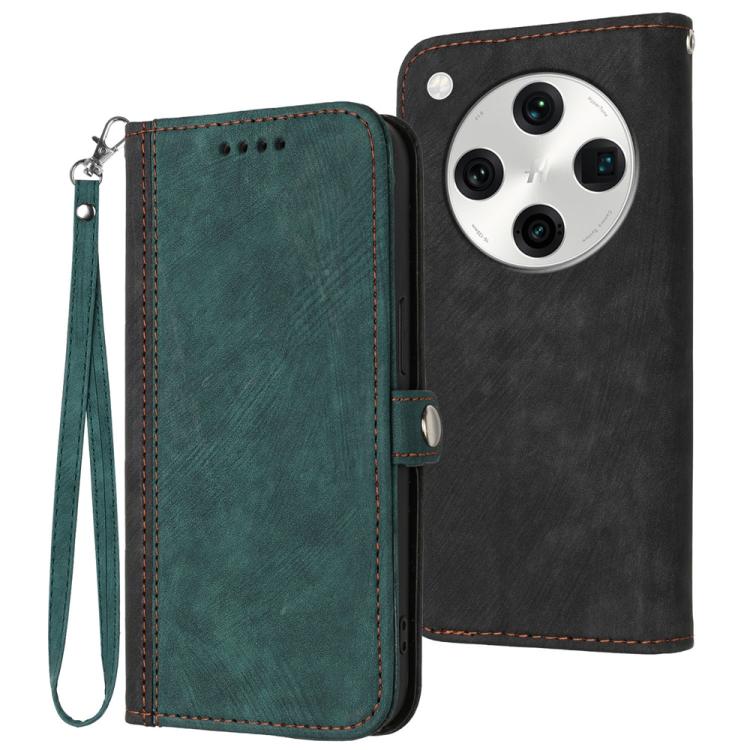 

For OPPO Find X8 Pro Side Buckle Double Fold Hand Strap Leather Phone Case(Dark Green)