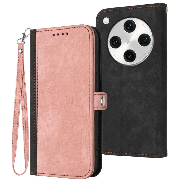 

For OPPO Find X8 Pro Side Buckle Double Fold Hand Strap Leather Phone Case(Pink)