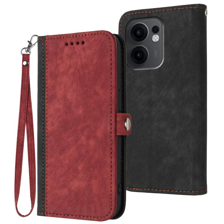 

For OPPO Reno13 F 4G / 5G Side Buckle Double Fold Hand Strap Leather Phone Case(Red)