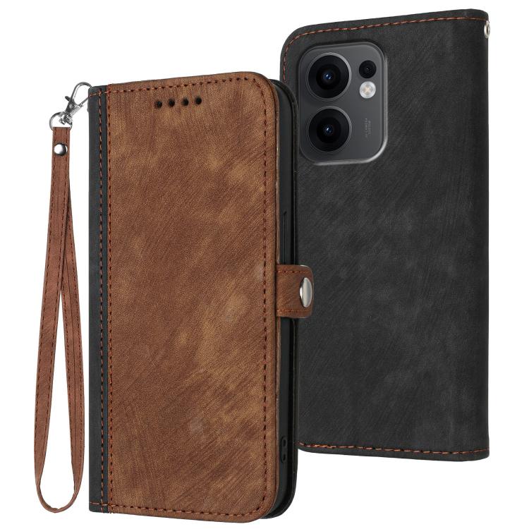 

For OPPO Reno13 F 4G / 5G Side Buckle Double Fold Hand Strap Leather Phone Case(Brown)