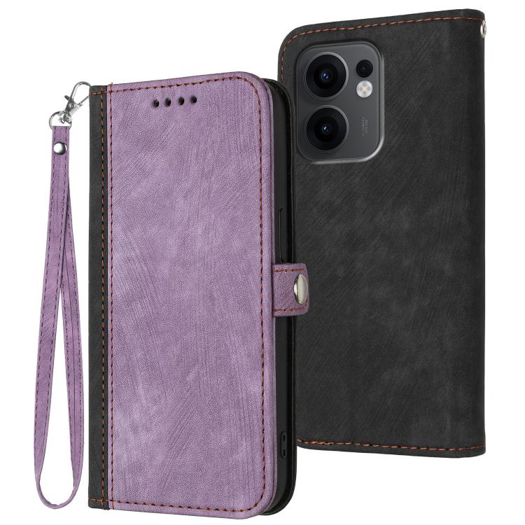 

For OPPO Reno13 F 4G / 5G Side Buckle Double Fold Hand Strap Leather Phone Case(Purple)
