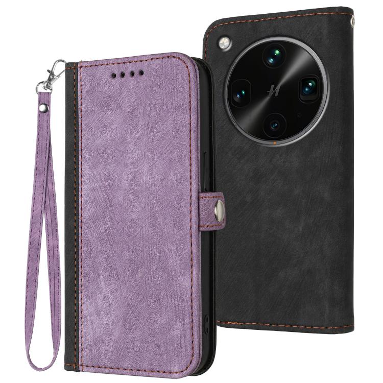 

For OPPO Find X8 Ultra Side Buckle Double Fold Hand Strap Leather Phone Case(Purple)