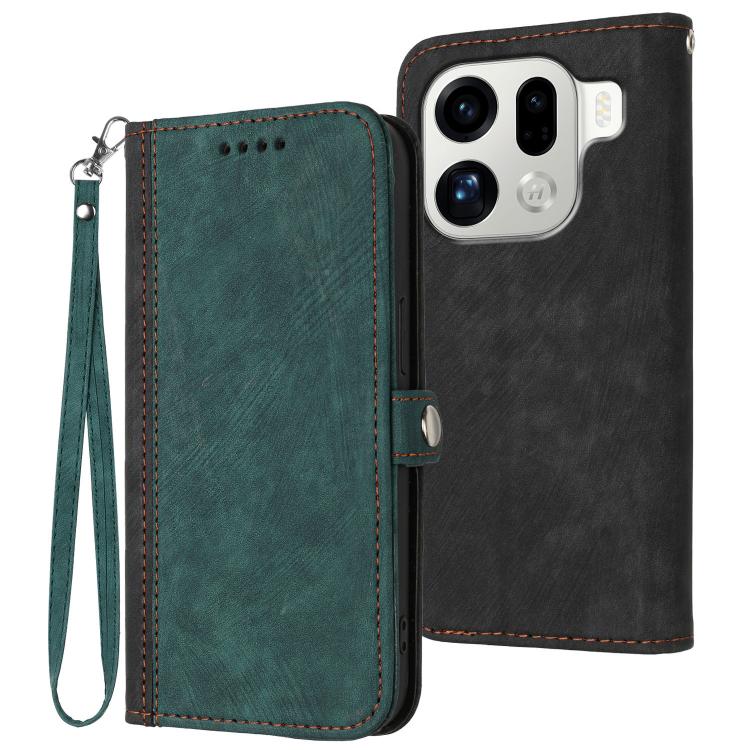 

For OPPO Find X9 Pro Side Buckle Double Fold Hand Strap Leather Phone Case(Dark Green)
