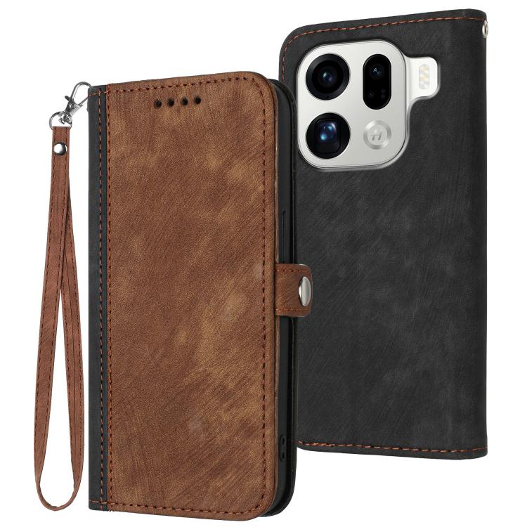 

For OPPO Find X9 Pro Side Buckle Double Fold Hand Strap Leather Phone Case(Brown)