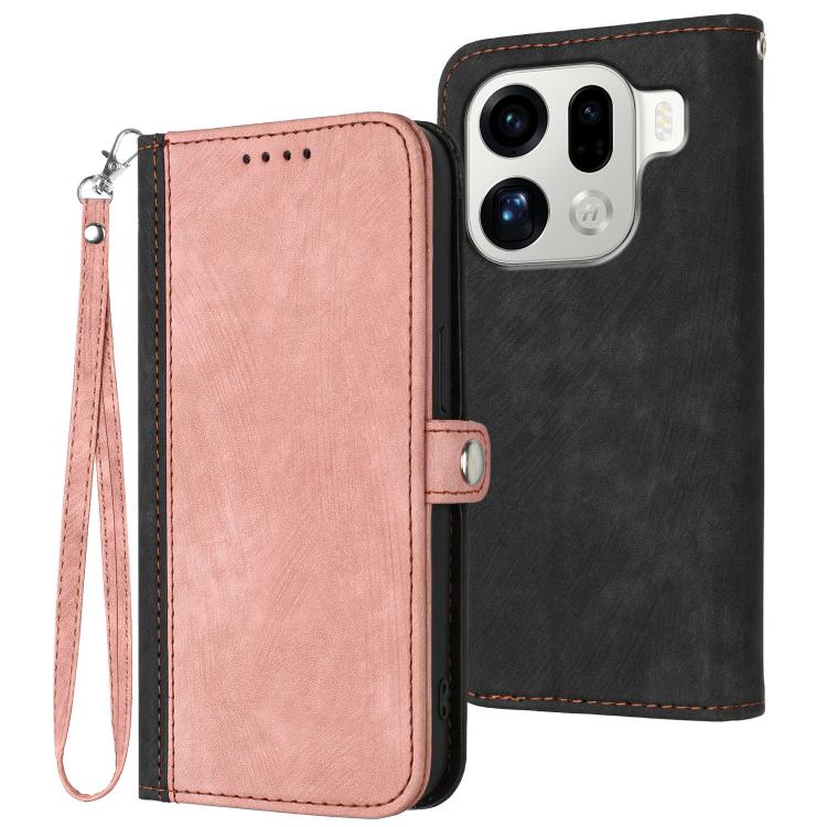 

For OPPO Find X9 Pro Side Buckle Double Fold Hand Strap Leather Phone Case(Pink)