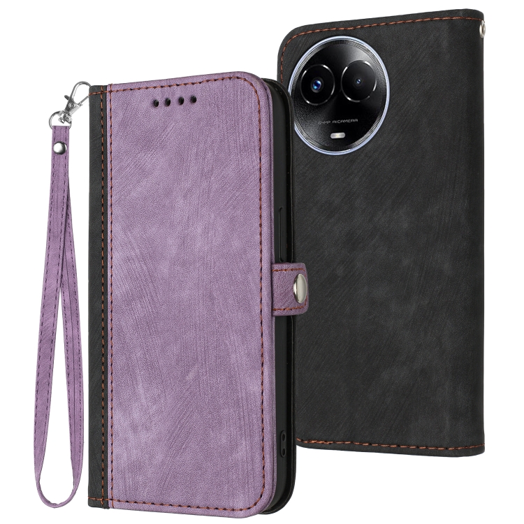 

For Realme 11 Side Buckle Double Fold Hand Strap Leather Phone Case(Purple)