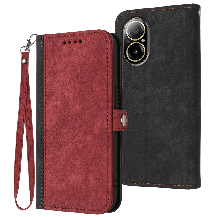 

For Realme C67 4G Global Side Buckle Double Fold Hand Strap Leather Phone Case(Red)