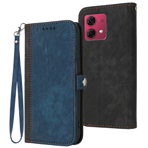 

For Motorola Moto G84 5G Side Buckle Double Fold Hand Strap Leather Phone Case(Royal Blue)