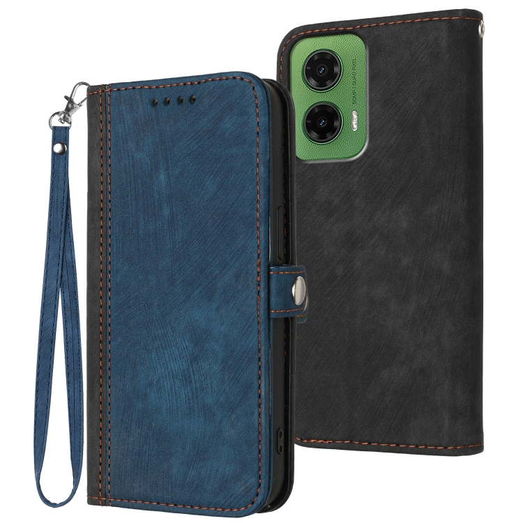 

For Motorola Moto G35 Side Buckle Double Fold Hand Strap Leather Phone Case(Royal Blue)