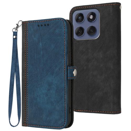 

For Motorola Edge 60 Fusion / Edge 5G 2025 Side Buckle Double Fold Hand Strap Leather Phone Case(Royal Blue)