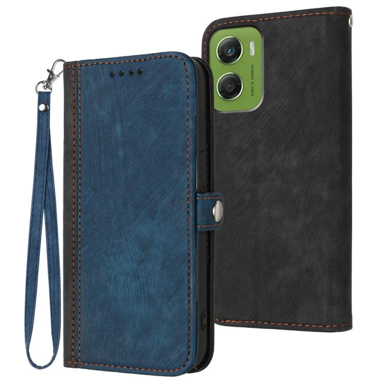 

For Motorola Moto G06 4G Side Buckle Double Fold Hand Strap Leather Phone Case(Royal Blue)