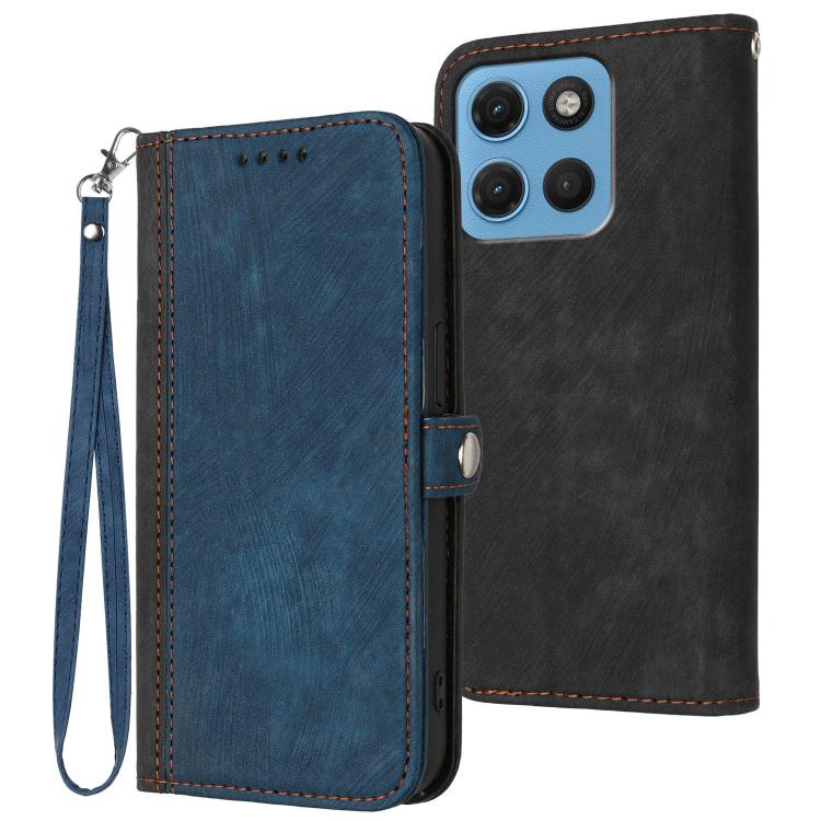 For Motorola Moto G Max / G87 / G77 / G67 Side Buckle Double Fold Hand Strap Leather Phone Case(Royal Blue)