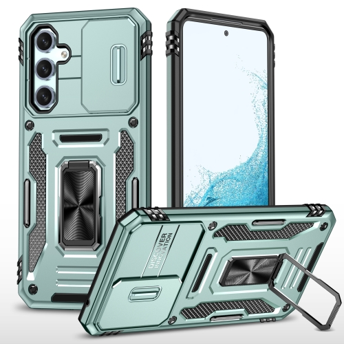 For Samsung Galaxy S23 FE 5G Armor PC + TPU Camera Shield Phone Case(Alpine Green) hydropower modified angle mill dust cover water shield slot artifact cutting machine fully enclosed dust free protective cap