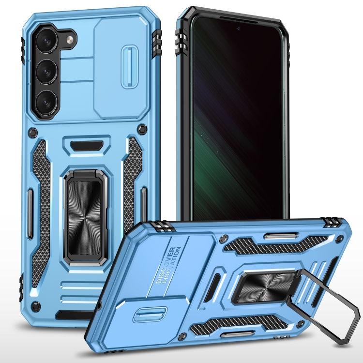 

For Samsung Galaxy S24+ 5G Armor PC + TPU Camera Shield Phone Case(Light Blue)